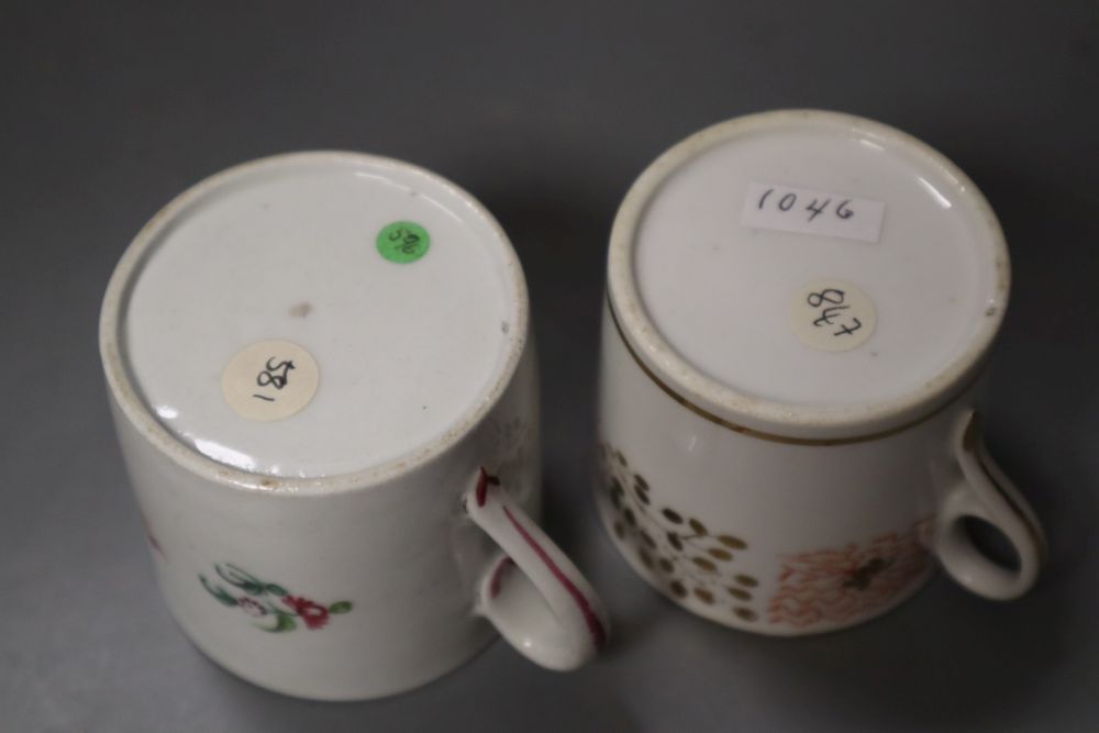 Six coffee cans including New Hall, Derby and Spode